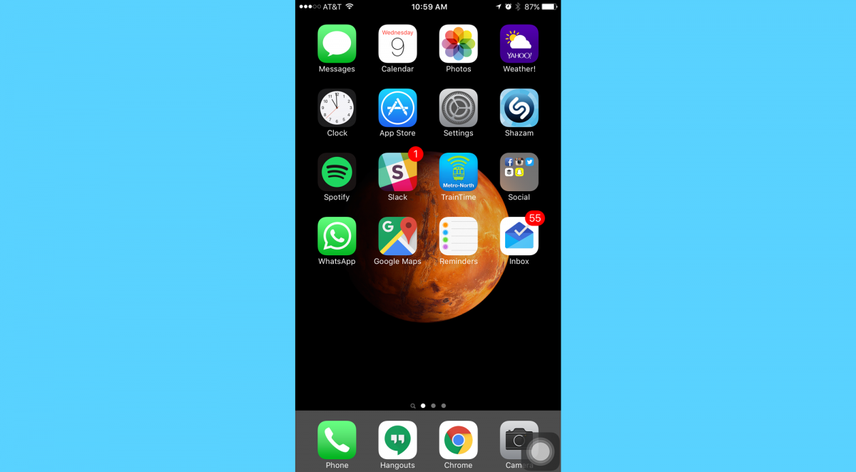 Phát hiện lỗi mới trên iOS 9 giúp tăng tốc độ sử dụng iPhone, iPad - 8 Trở lại màn hình chính với biểu tượng Assistive Touch đã nằm ở góc dưới màn hình