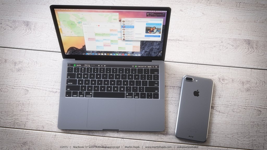 Tổng hợp hình ảnh MacBook Pro thế hệ mới qua những tin đồn - 2 Toàn bộ hình ảnh concept MacBook Pro của Martin Hajek, cho thấy khu vực các phím chức năng được thay thế bằng một dải màn hình cảm ứng. Nhiều nguồn tin cũng cho rằng MacBook Pro sẽ sở hữu cảm biến vân tay TouchID.