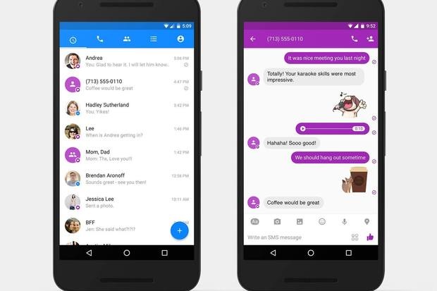 Người dùng Android đã có thể nhắn tin SMS bằng Facebook Messenger - 2 Các tin nhắn SMS thông qua Facebook Messenger sẽ được đánh dấu bằng màu tím