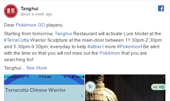 Nhà hàng, tiệm bánh hút khách nhờ chơi Pokemon Go - 2 Dòng giới thiệu giờ sử dụng vật phẩm Lure Module trong Pokemon Go của một cửa hàng ăn tại Úc