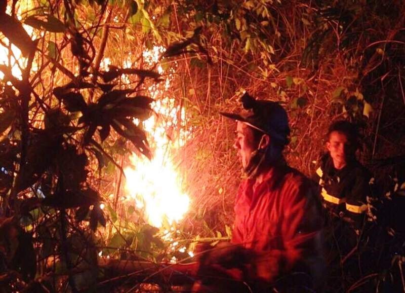 
Hàng trăm cán bộ chiến sĩ và người dân tham gia chữa cháy trong đêm.
