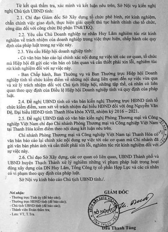 Vụ Sở Xây dựng bị tố “trả đũa” doanh nghiệp: Kết luận gây nhiều tranh cãi - 5 Kiến nghị của Sở Nội vụ Thanh Hóa
