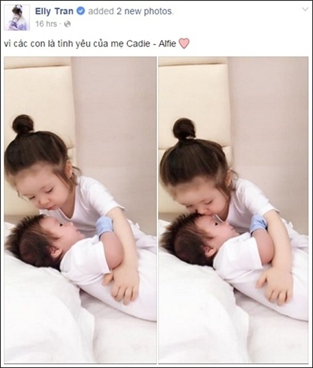 Những sao Việt âm thầm sinh con - 1 Hình ảnh về hai con được Elly Trần chia sẻ.