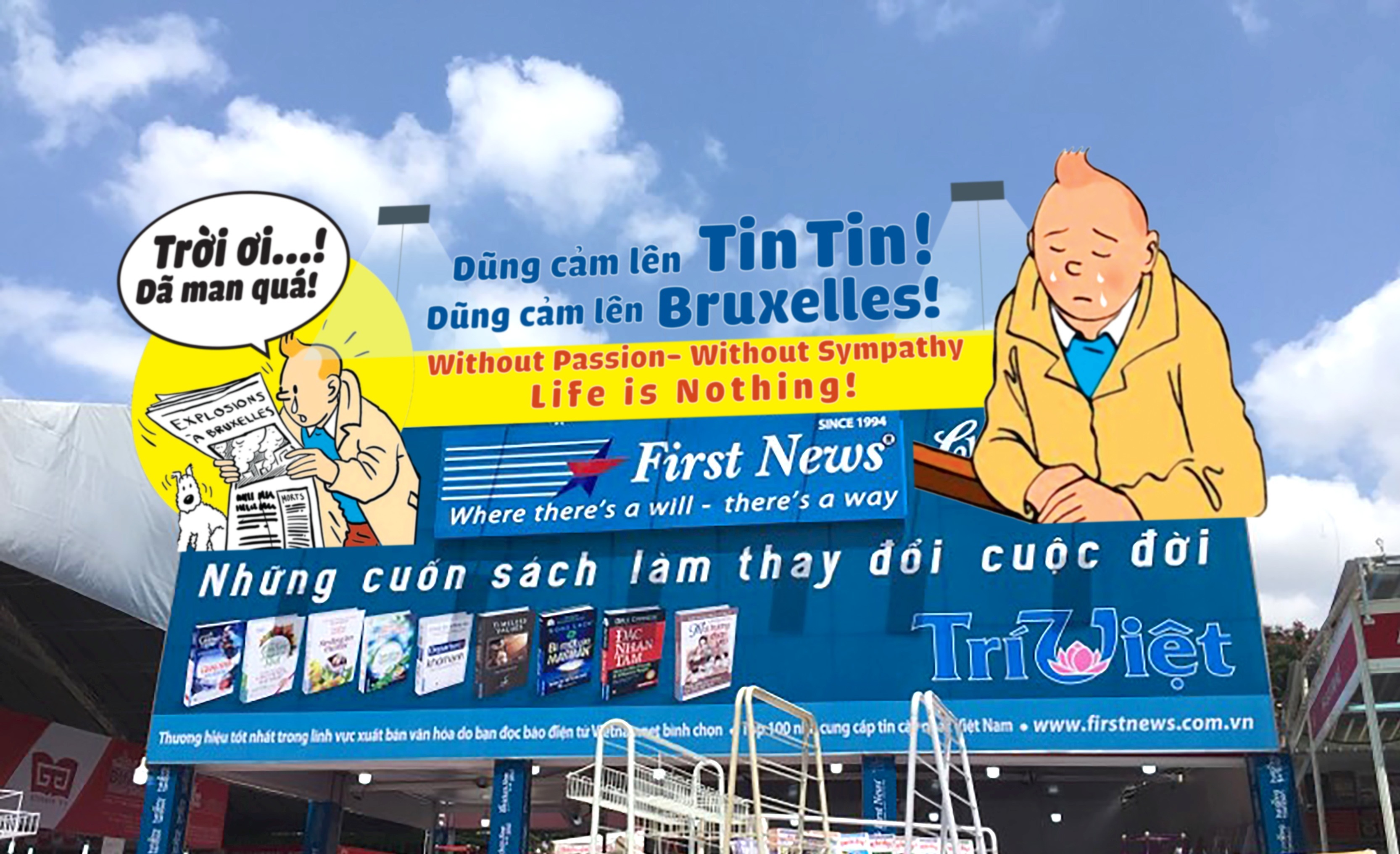 Tin Tin chia sẻ nỗi đau với người dân Bỉ tại Hội sách Lê Văn Tám - 1 Gian hàng với hình ảnh chàng trai thám tử Tin Tin ở hội sách Lê Văn Tám.