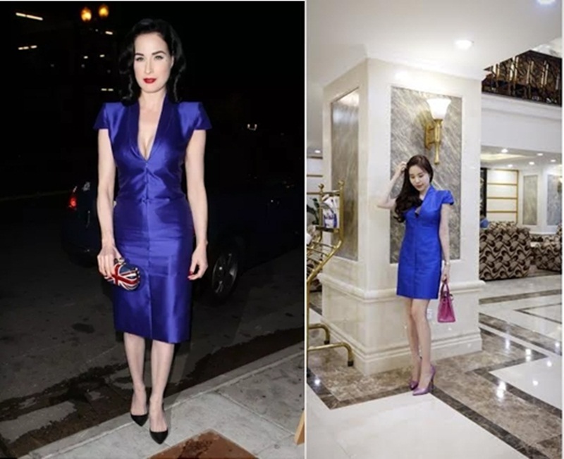 Fashionnista Việt liên tục đụng hàng hiệu loạt sao quốc tế đình đám - 11 Trong thiết kế của Alexander Mcqueen, dường như quý cô Việt đã “ăn đứt” Dita Von Teese đa tài người Mỹ bởi vóc dáng có phần thanh thoát và nhẹ nhàng hơn.