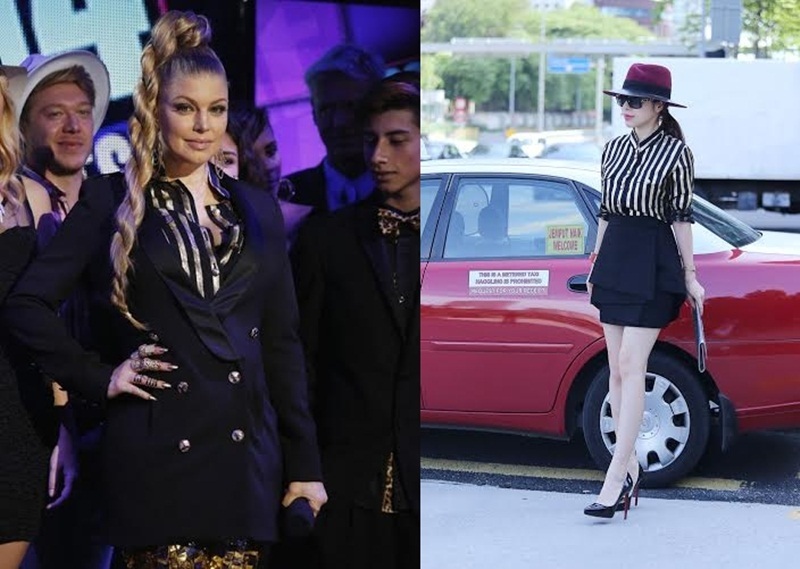 Fashionnista Việt liên tục đụng hàng hiệu loạt sao quốc tế đình đám - 8 Hoàng Dung tiếp tục bất chấp đụng độ với ngôi sao ca nhạc người Mỹ - ca sĩ Fergie với sơ mi Balmain kẻ. Người đẹp Hà Nội thể hiện chất thời trang đẳng cấp trong thiết kế này.