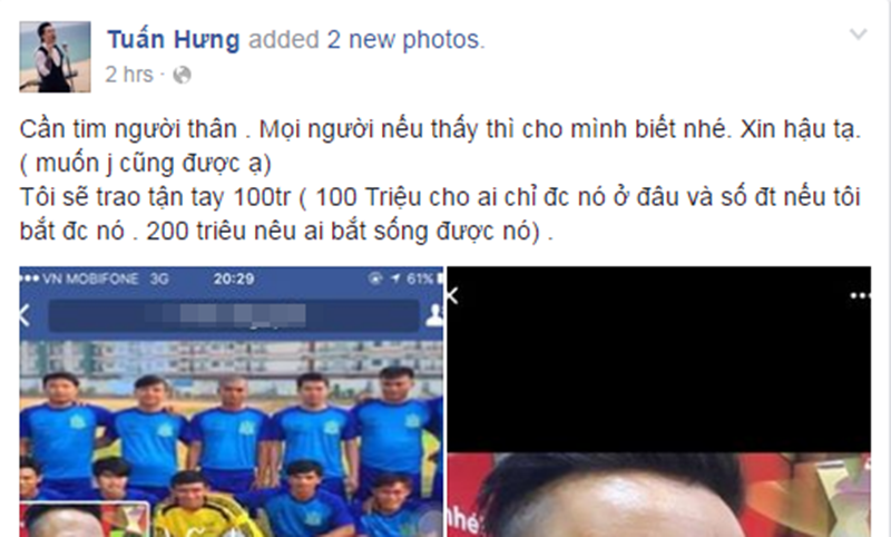 Tuấn Hưng và những lần “gây hấn” vì quá bạo miệng - 4 Tuấn Hưng hứa trao tận tay 200 triệu đồng cho người bắt sống được kẻ xúc phạm vợ anh.