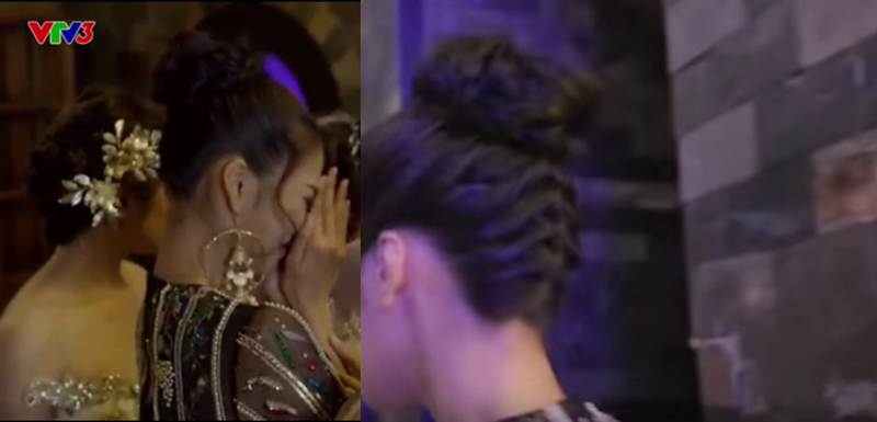 Chỉ vài tích tắc sau khi bước ra cửa, mái tóc của Lan Khuê đã xuất hiện thêm những nút tết.