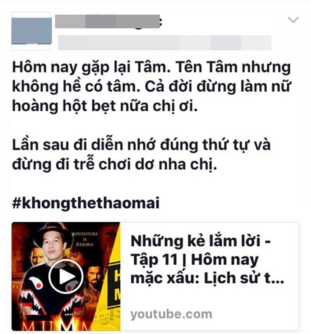 Khi sao Việt bị tố chảnh chọe - 6 Stylist Lê Minh Ngọc có status nói về Mỹ Tâm. Tuy nhiên, bản thân stylist này lại không theo dõi đến hết chương trình.