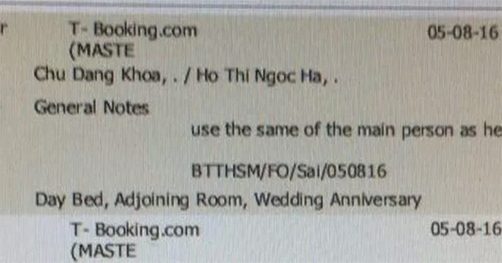 Lùm xùm tố nhau giả tạo, đạo nhạc, chat sex, showbiz Việt đang đi về đâu? - 8 Bất ngờ hơn, một hình ảnh khác cũng rò rỉ thông tin đặt phòng của Hà Hồ và Chu Đăng Khoa, trong đó còn đính kèm nội dung kỷ niệm ngày cưới.