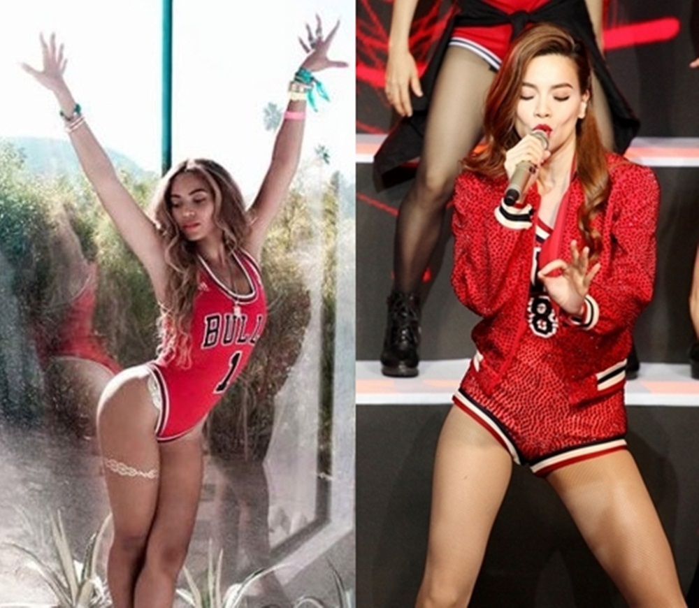 Trình diễn tiết mục What is love trong đêm Gala trao giải Giọng hát Việt 2015, không chỉ bị nghi nhái trang phục, Hồ Ngọc Hà còn bị tố “tham khảo” vũ đạo của Beyoncé. Trước nghi án này, Hà Hồ cho rằng, những bộ jumpsuit đỏ, áo số tương tự đã được rất nhiều nhà thiết kế sử dụng chứ không chỉ riêng Hồ Ngọc Hà hay Beyonce.