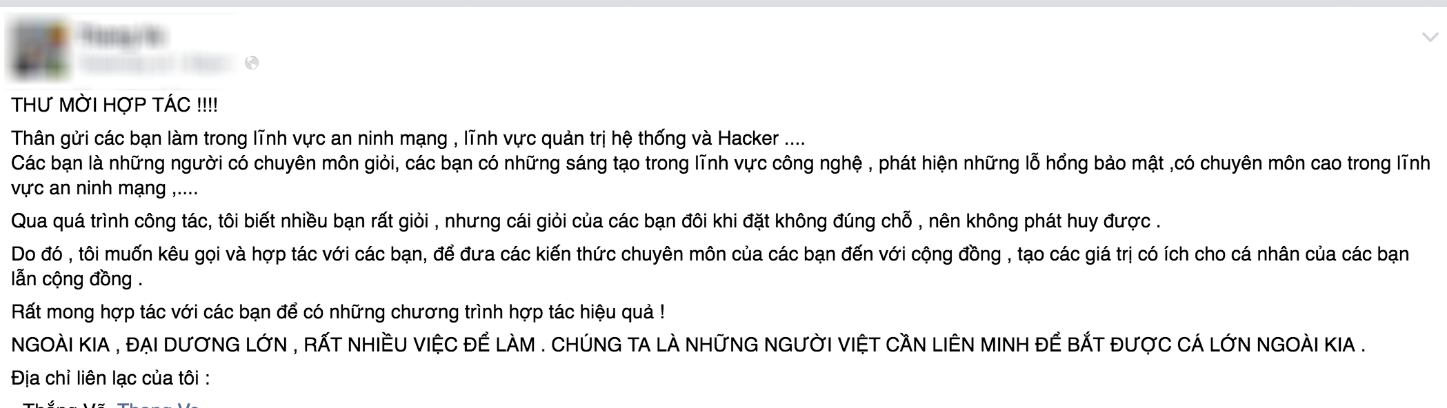 Các hacker thay đổi chiến thuật tiếp tục tấn công vào Athena - 2 Thư mời hợp tác từ ông Võ Đỗ Thắng