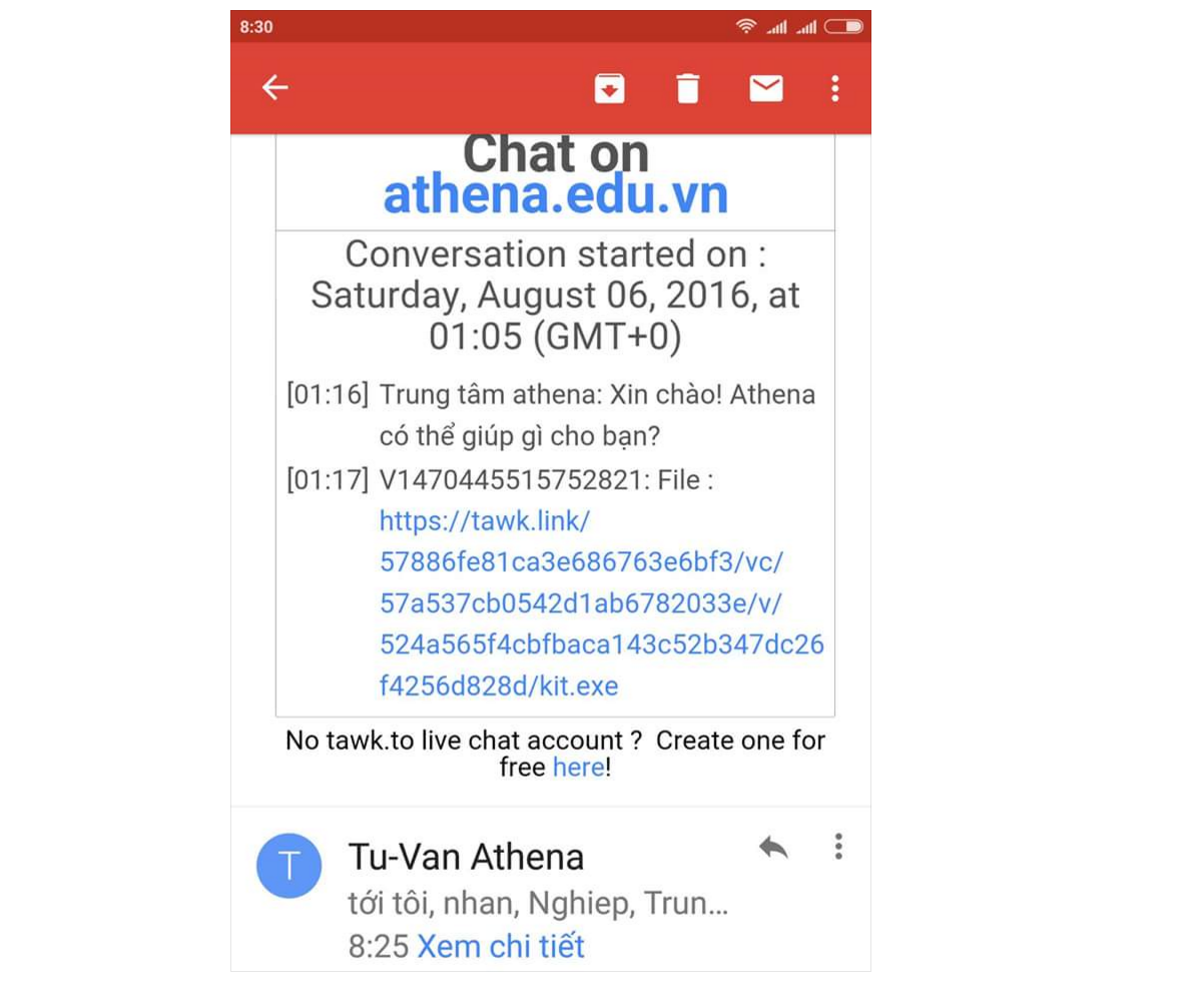 Các hacker thay đổi chiến thuật tiếp tục tấn công vào Athena - 1 Hacker gửi mã độc vào bộ phận tư vấn, chăm sóc khách hàng của Athena
