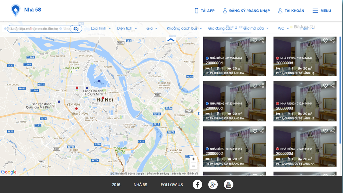 Khởi nghiệp: Ứng dụng 5S tìm nhà trọ trong tích tắc - 2 Bản đồ tìm kiếm trên nền tảng web