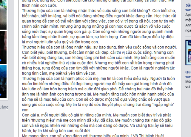 Bức thư khuyên con gái “biết cười để con trai thổn thức” gây xôn xao - 2 Bức thư thương hiệu của con cũng có thể xem là hành trang cho nhiều bạn gái trẻ