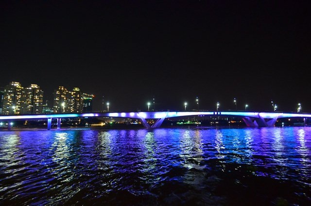 Ngắm cầu Thủ Thiêm về đêm là một trong những điều làm du khách thích thú.