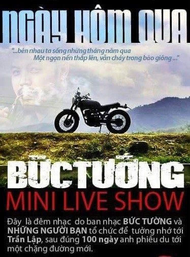 Bức Tường tưởng niệm 100 ngày mất nhạc sĩ Trần Lập bằng một đêm nhạc - 1 Tờ poster của chương trình Ngày hôm qua. Ảnh: TL.
