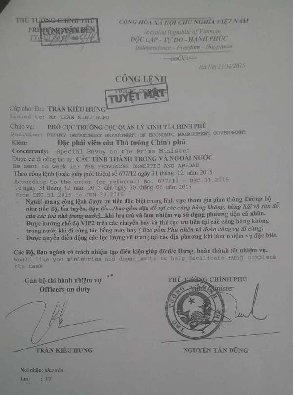 Mở rộng điều tra vụ làm giả công lệnh “Tuyệt mật” của nguyên Thủ tướng - 2 Công lệnh Tuyệt Mật dùng để qua mặt cơ quan chức năng