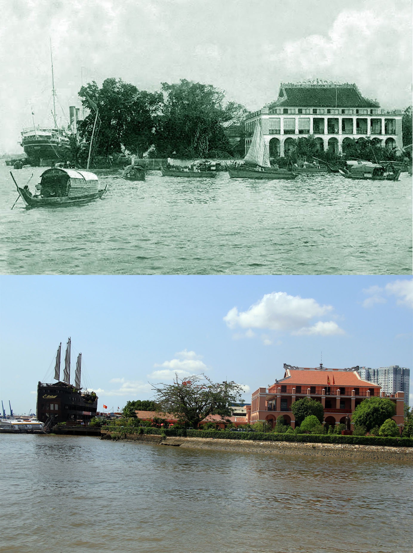Sài Gòn - TPHCM xưa và nay - 1 Bến Nhà Rồng, nay là Bảo tàng Hồ Chí Minh tại TPHCM. Khởi đầu đây là một thương cảng lớn của Sài Gòn, được xây dựng từ năm 1862. Năm 1864, ngôi nhà Rồng này được hoàn thành. Tại nơi đây, vào ngày 5/6/1911, người thanh niên Nguyễn Tất Thành đã xuống con tàu Amiral Latouche Tréville làm phụ bếp để có điều kiện sang châu Âu. Do đó, từ sau 1975, toà nhà này trở thành khu lưu niệm Hồ Chí Minh..