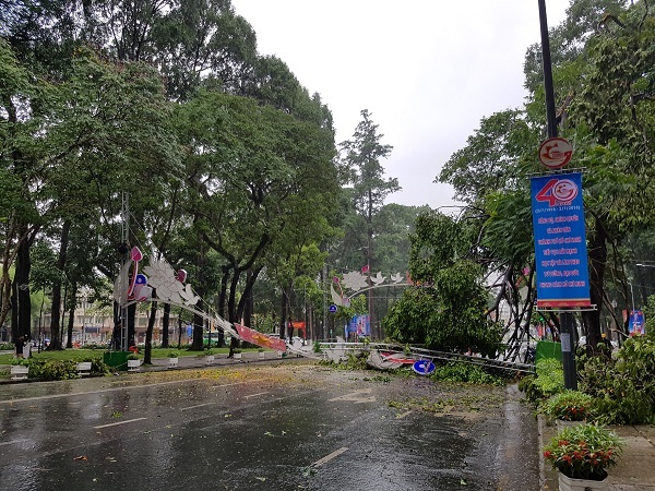 Cây xanh đổ vào người phụ nữ trong cơn mưa lớn - 4
Hiện công an đang phong tỏa để giải tỏa những cành cây gãy đổ