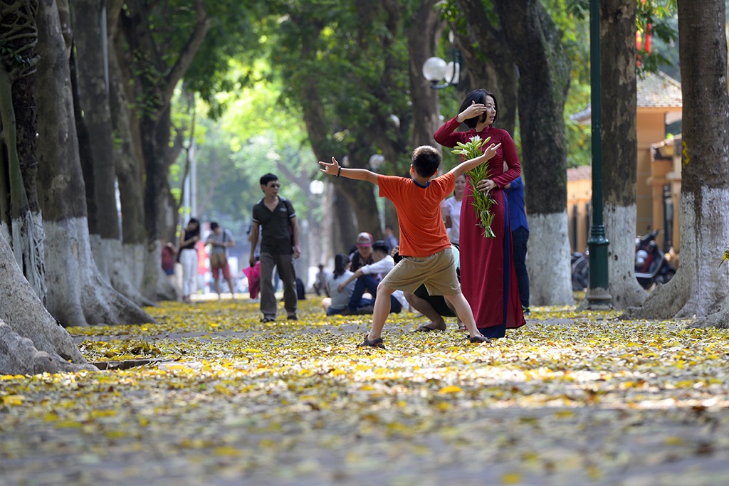 
Nhiều người tranh thủ lưu lại hình ảnh mùa lá rụng.
