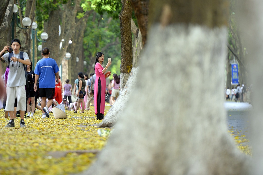 Có những lúc hè phố chật kín người vui chơi và ghi hình.