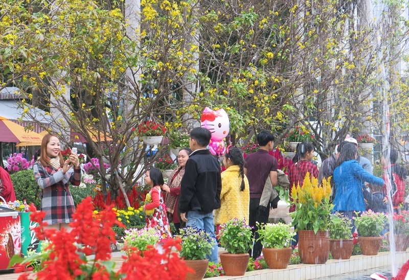 Người dân và du khách rộn ràng đi chơi Tết ở Hội hoa xuân Đà Nẵng