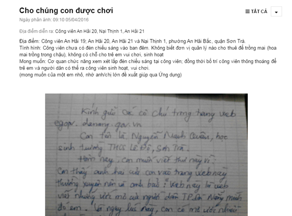Đà Nẵng đáp ứng nguyện vọng “cho chúng con được chơi” của một học sinh - 1 Ngay sau khi tiếp nhận kiến nghị của HS Quân, lãnh đạo chính quyền TP Đà Nẵng đã chỉ đạo các cấp, ngành liên quan đáp ứng nguyện vọng chính đáng của công dân