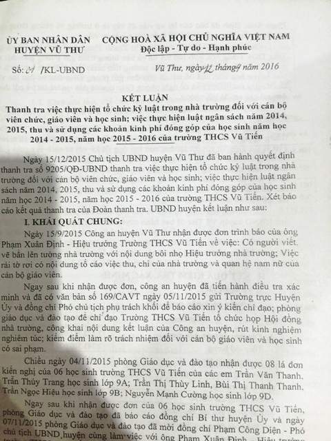 
Kết luận của UBND huyện Vũ Thư (Thái Bình).
