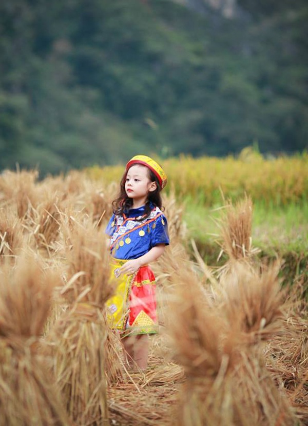 Bộ ảnh em bé 5 tuổi trải nghiệm cuộc sống trên cánh đồng Hà Giang - 3 Đây cũng là lần đầu bé Phương được mặc trang phục của đồng bào dân tộc thiểu số
