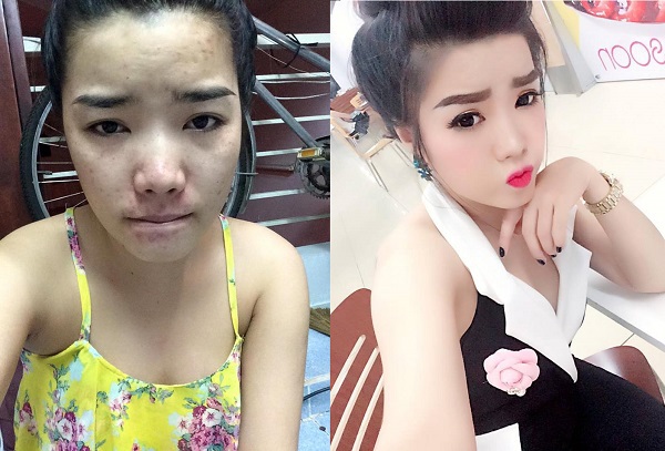 Xôn xao chuyện cô gái đăng ảnh mặt mộc "kém sắc" để từ bỏ "sống ảo" - 2 Hình ảnh cô gái trước và sau khi trang điểm, sử dụng phần mềm chỉnh sửa ảnh