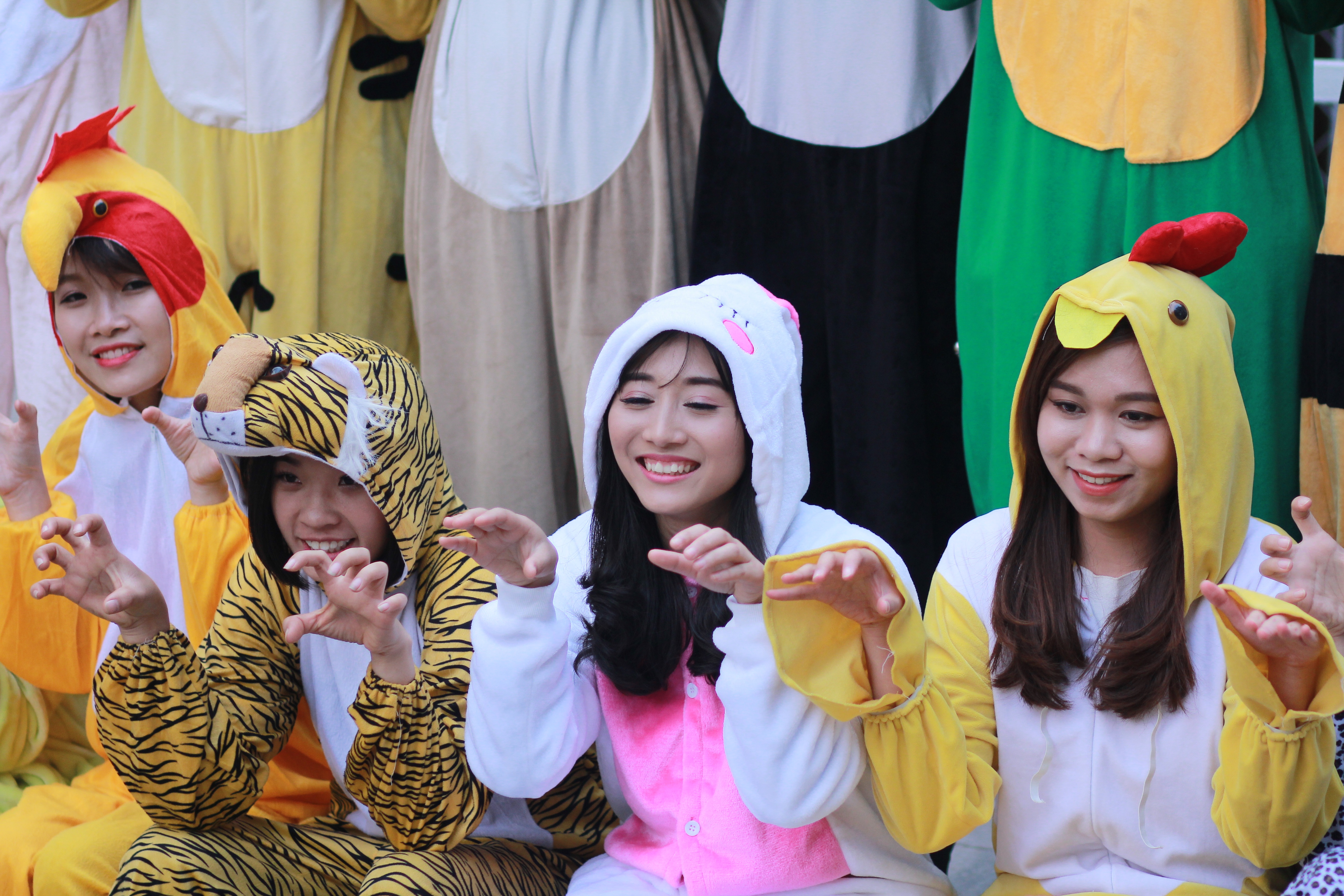 Các bạn sinh viên mặc bộ đồ hóa trang các con vật đáng yêu như thỏ, hổ, gà, voi...