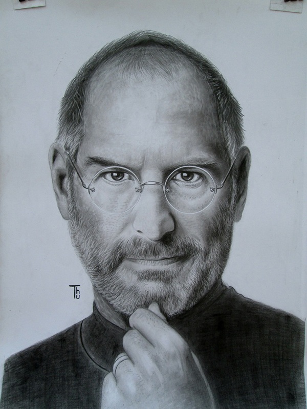 Chuyện cô thợ xăm trẻ đem tài vẽ tranh giống như thật làm từ thiện - 3 Chân dung Steve Jobs do Thu vẽ