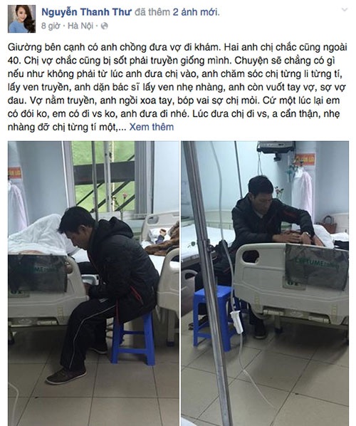 Người chồng luôn ở bên chăm sóc cho vợ khi cô bị bệnh ở bệnh viện Hoè Nhai