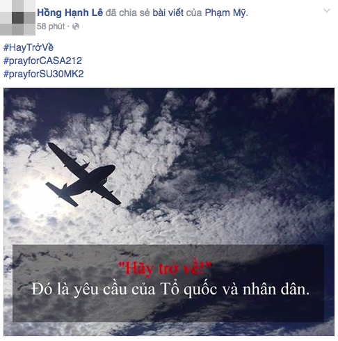 Hashtag "Hãy trở về" cầu nguyện cho tổ bay CASA-212 phủ khắp mạng xã hội - 8 Hashtag "Hãy trở về" cầu nguyện cho tổ bay CASA-212 phủ khắp mạng xã hội - 8