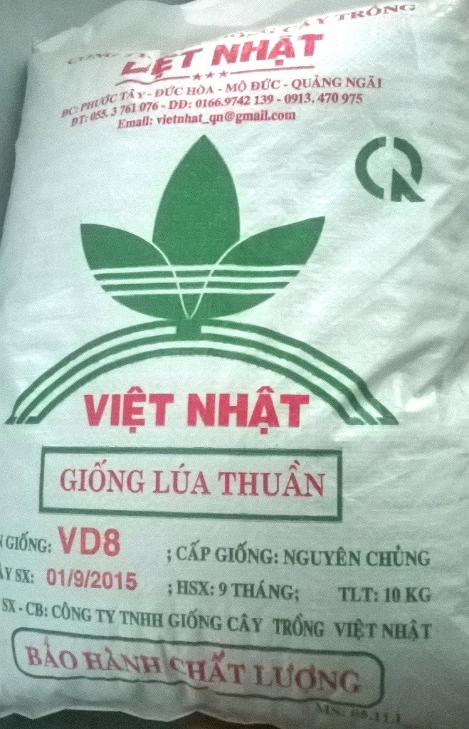 Bình Định: Hết thuốc trừ sâu rởm đến giống lúa “đểu” tung hoành thị trường - 1 Giống lúa VĐ8 nguyên chủng của những doanh nghiệp ngoài tỉnh bán trên thị trường Bình Định. Tuy nhiên, Viện KHKTNN Duyên hải Nam Trung bộ xác nhận thì Viện không hề cung cấp giống VĐ8 siêu nguyên chủng cho những doanh nghiệp này.