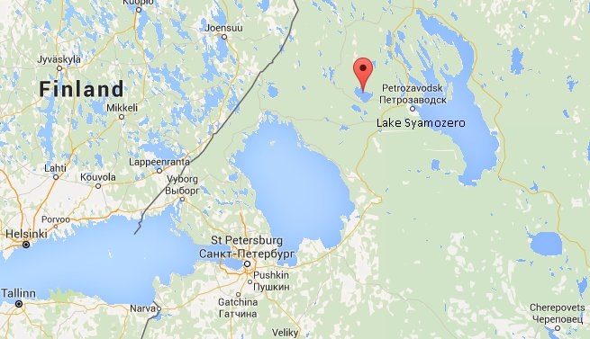Khu vực hồ Syamozero (chấm đỏ), nơi xảy ra vụ lật thuyền, gần biên giới với Phần Lan (Ảnh: BBC)