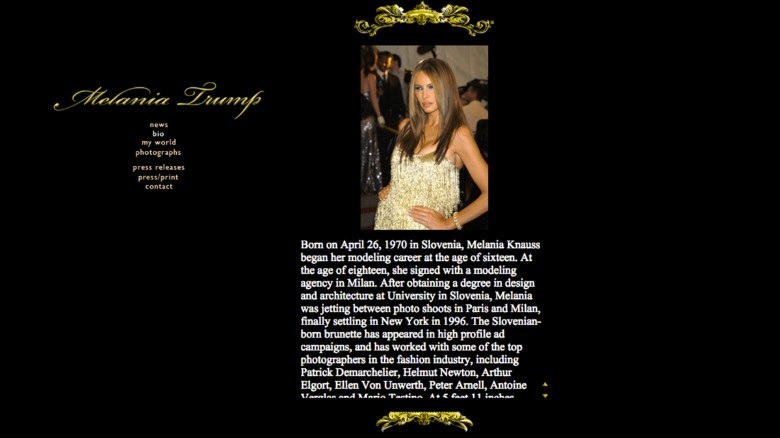 Trang web của vợ tỷ phú Trump bị xóa sau nghi vấn khai man lý lịch - 2 Phần tiểu sử của bà Melania Trump trên trang web mới bị xóa (Ảnh: DM)