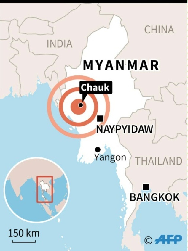 Gần 200 chùa cổ hư hại sau động đất mạnh ở Myanmar - 1 Vụ động đất diễn ra ở miền trung Myanmar. (Đồ họa: DM)