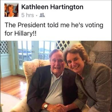 Bà Kathleen Hartington Kennedy Townsend đăng bức ảnh chụp cùng cựu Tổng thống Bush trên Facebook (Ảnh: Facebook)