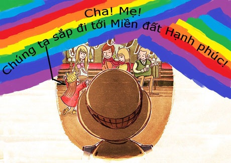 Cô bé ngây thơ tưởng rằng chuyến tàu này sẽ dừng lại ở Miền đất Hạnh phúc. Chưa kịp nghe ông cụ trả lời, cô bé đã chạy lại khoe với cha mẹ: “Cha! Mẹ! Chúng ta sắp đi tới Miền đất Hạnh phúc đấy!”.