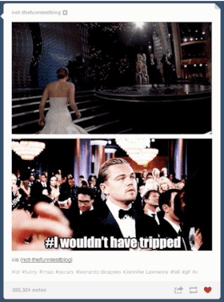 Bật cười với… “nỗi đau đời” của Leonardo DiCaprio - 15 Nếu được lên nhận giải, chắc chắn Leo sẽ không “lập cập” như Jennifer Lawrence. Anh đã chờ bao năm để có được giây phút bước lên bục như vậy, định mệnh là chưa bao giờ tên anh được xướng lên.