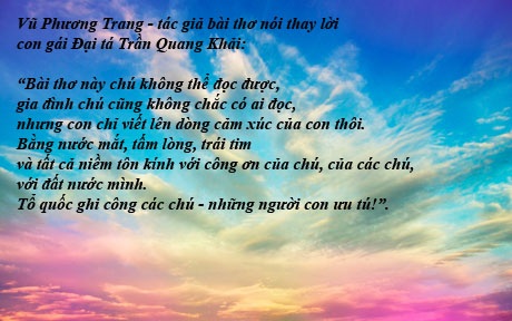 Xúc động những bài thơ nói hộ biết bao tấm lòng - 2 Bài thơ nghẹn ngào thay lời con gái Đại tá Trần Quang Khải của cô gái 18 tuổi