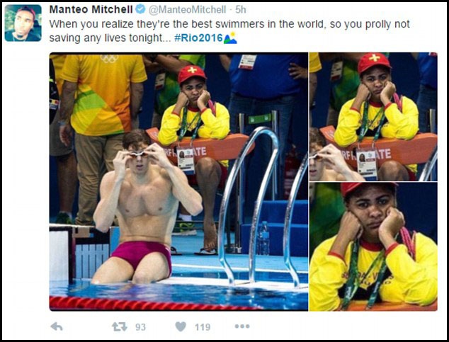 “Phát sốt” với những “ảnh hot” hài hước từ Olympic - 11 “Bạn nhận ra họ là những vận động viên bơi lội hàng đầu thế giới, và vì vậy, bạn sẽ không phải giải cứu ai trong ngày hôm nay”.