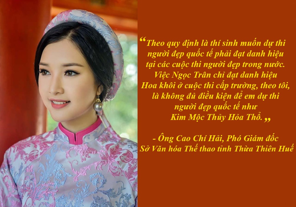 Lùm xùm tố cáo tại các cuộc thi Hoa hậu trong nước - 4 Thí sinh bị tố thi “chui” tại Nhật đã tham gia cuộc thi như thế nào? - Ngày 10/8, theo nguồn tin của Dân trí, ông Trần Thiện Khánh (nhà thiết kế Khánh Shyna tại Huế) cho biết đã từng tài trợ cho Lê Trần Ngọc Trân tham gia cuộc thi Kim Mộc Thủy Hỏa Thổ (Hoa hậu Thế giới Việt Nam tại Nhật 2014).