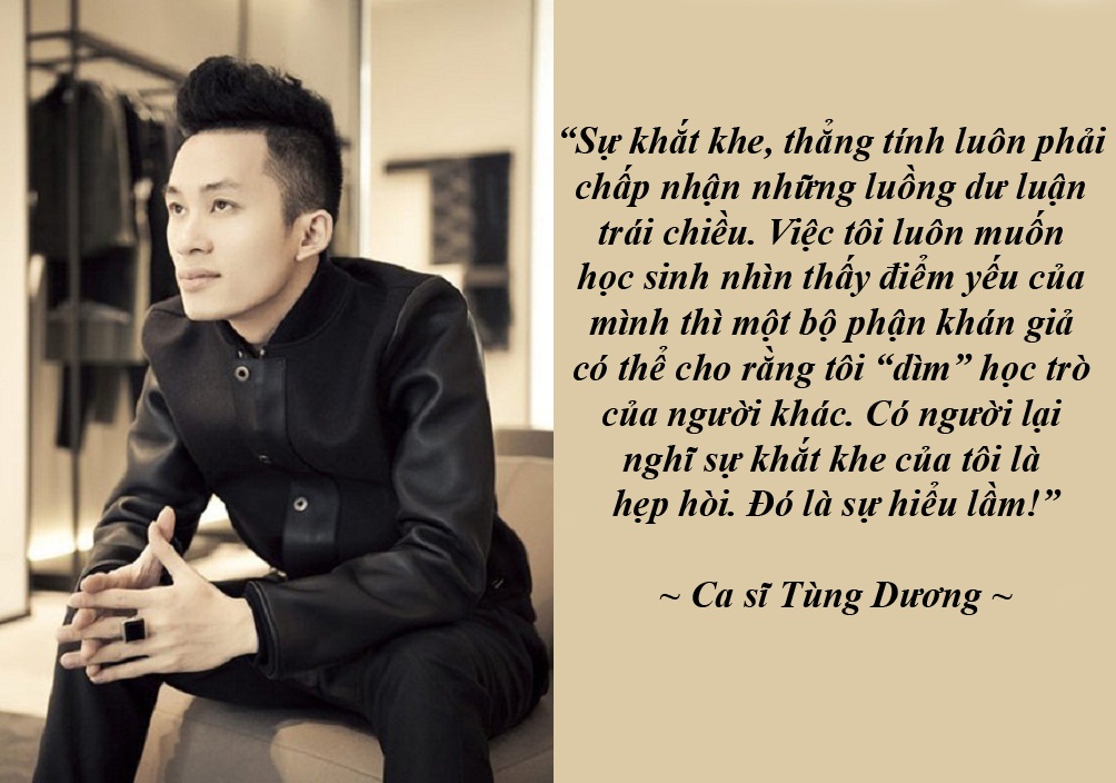 Những “cơn bão” qua đi, chờ đợi vầng hào quang mới tỏa sáng - 3 Tùng Dương: “Tôi không phải con rối để họ giật dây” - Nam ca sĩ đã có những chia sẻ thẳng thắn xoay quanh nghi vấn bộ tứ giám khảo X- Factor “lục đục”, chiến thắng bị cho là chưa thuyết phục của Minh Như, những ý kiến trái chiều cho rằng anh “hẹp hòi” hay “dìm” học trò của Hồ Quỳnh Hương…