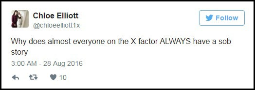 “Nhân tố bí ẩn” vừa trở lại đã bị chê… sến - 3 “Tại sao hầu như mọi thí sinh của X Factor đều luôn có một câu chuyện mùi mẫn để kể vậy?”, một người dùng mạng xã hội đặt câu hỏi trên trang cá nhân.