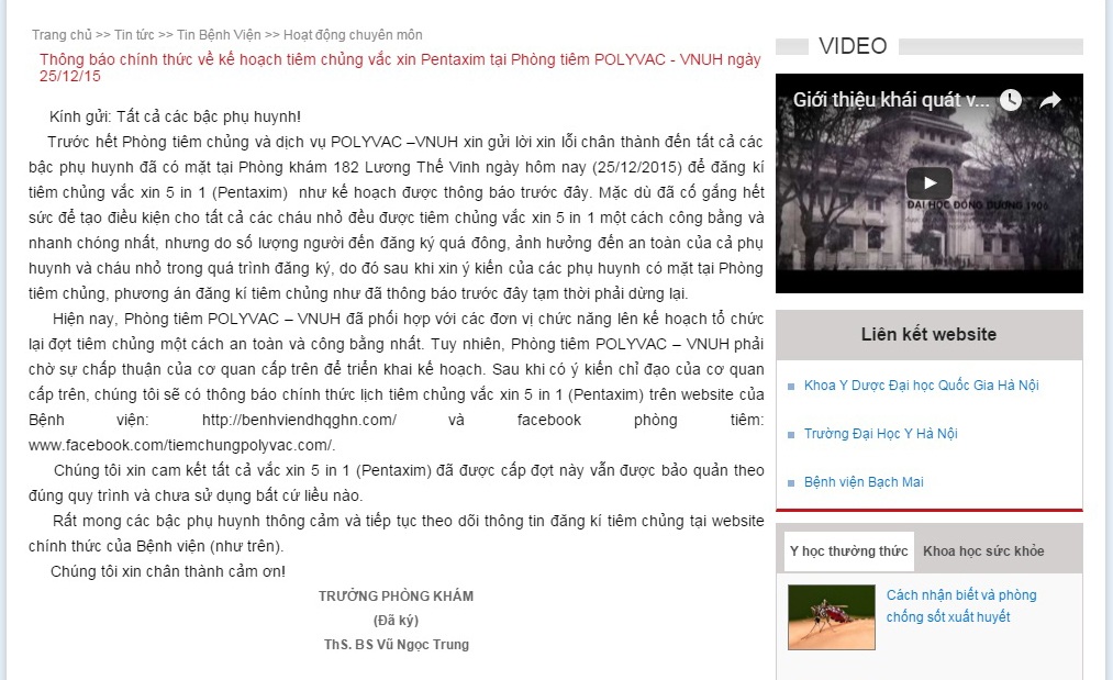 Vụ “vỡ trận” tiêm vắc xin: Bệnh viện gửi lời xin lỗi phụ huynh - 2
Bệnh viện ĐH quốc gia Hà Nội gửi lời xin lỗi các bậc phụ huynh trên website bệnh viện.