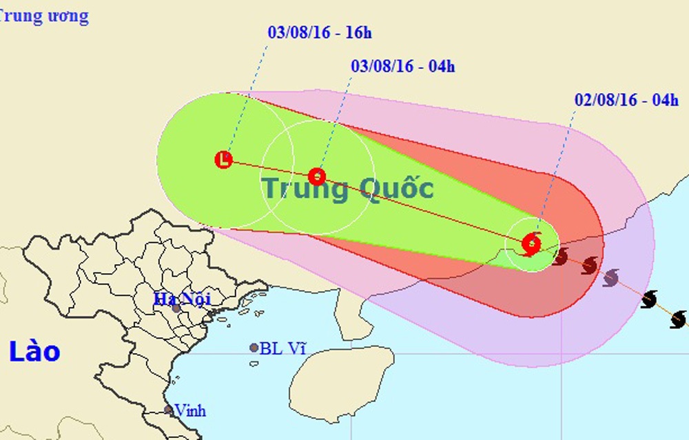 Bão di chuyển nhanh vào Trung Quốc, Đông Bắc nước ta mưa lớn - 1 Vị trí và hướng di chuyển của bão số 2 (Ảnh: NCHMF).