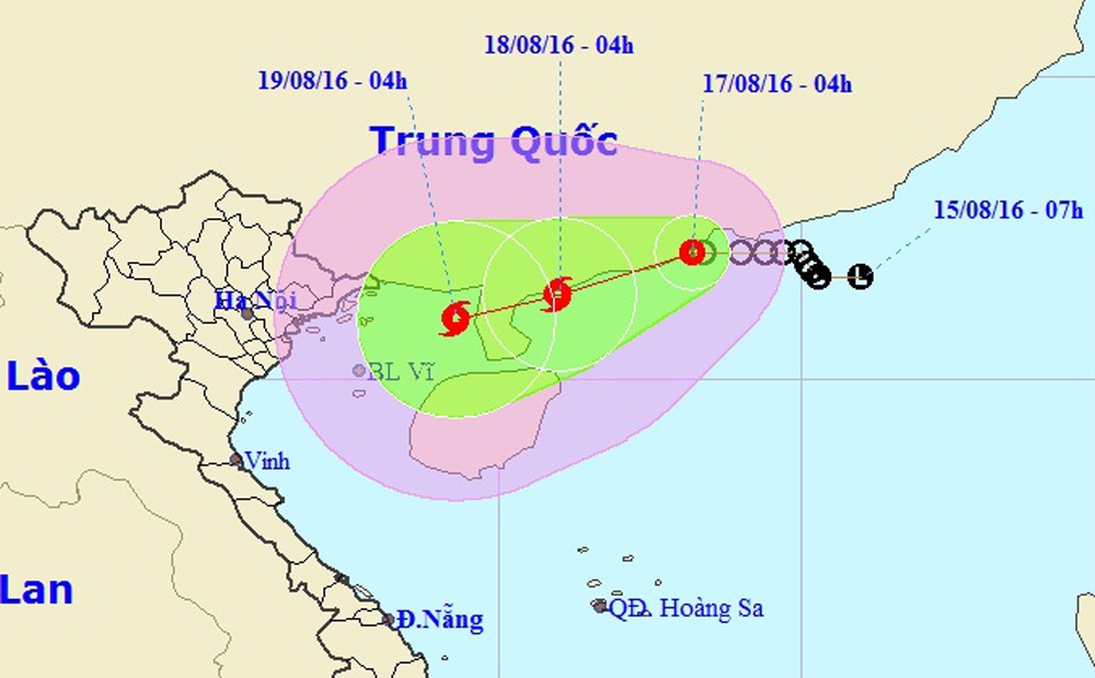 Mưa lớn bao trùm miền Bắc 4 ngày tới - 1 Vị trí và hướng di chuyển của áp thấp nhiệt đới (Ảnh: Trung tâm Dự báo Khí tượng Thủy văn Trung ương).